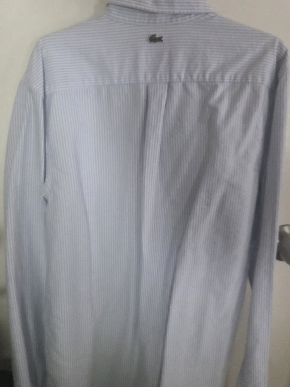 Lacoste Croc Badge Blue Stripe Button-Down Shirt with Embroidered Crocodiles - Picture 7 of 8